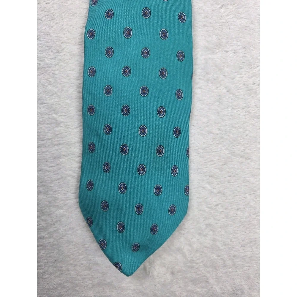 Joseph Abboud Silk Tie Teal Blue Medallion Dot USA Made Classic Mens Designer...